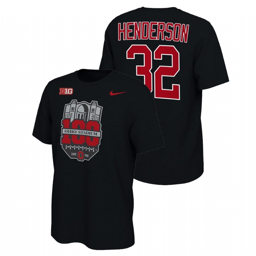 Ohio State Buckeyes Men's NCAA TreVeyon Henderson #32 Black 100th Year Stadium Anniversary College Football T-Shirt GNX4149XI